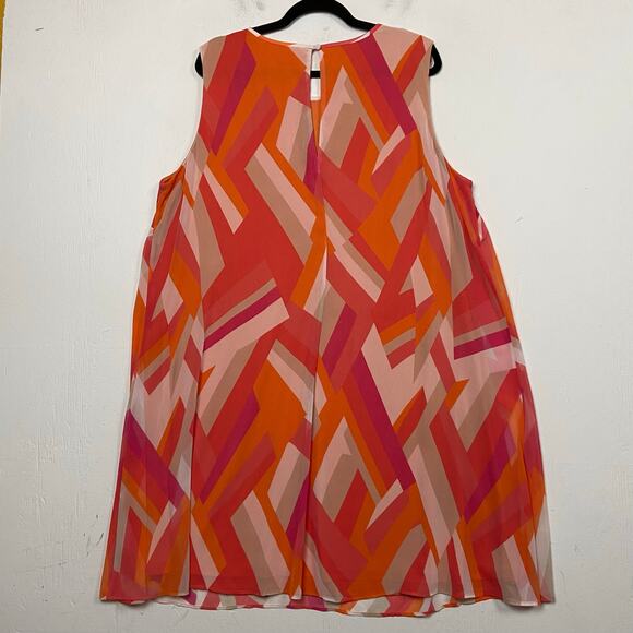 Calvin Klein Women's Watermelon Pink Geometric Georgette Shift Dress Size 20W - Picture 7 of 12